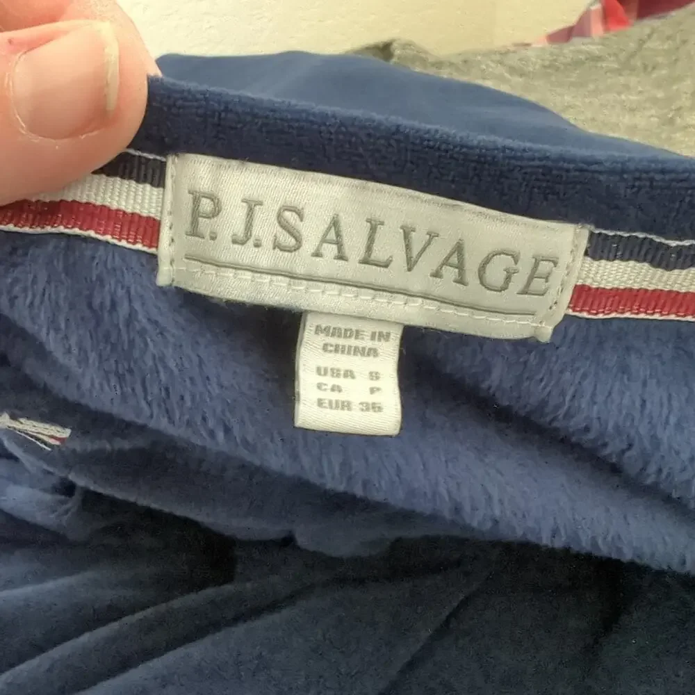 P.J. Salvage Track Star Velour Velvet Women's Top Long Sleeve Blue Varsity Small